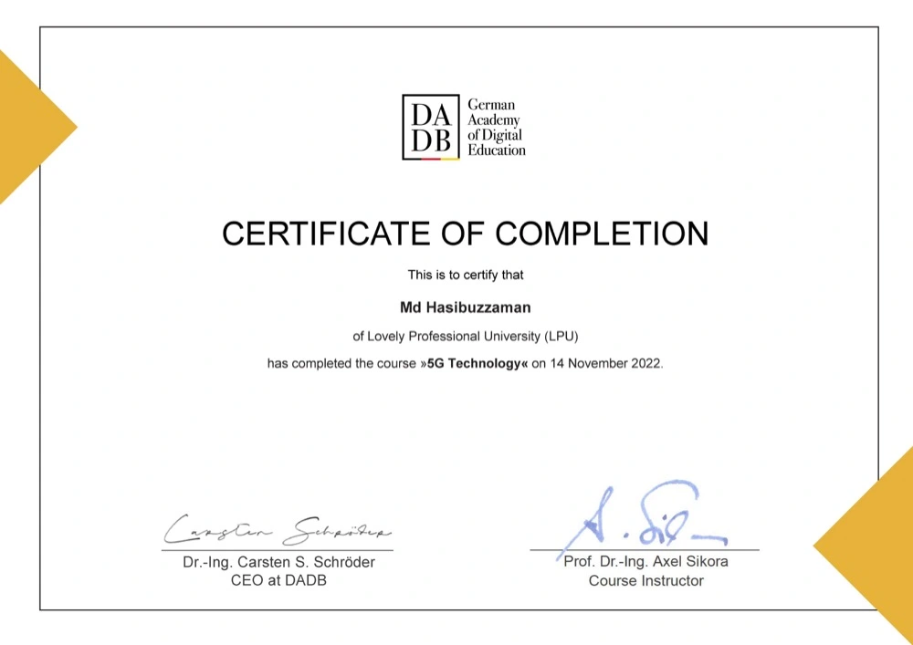 5G Technology Certificate of Completion – German Academy of Digital Education